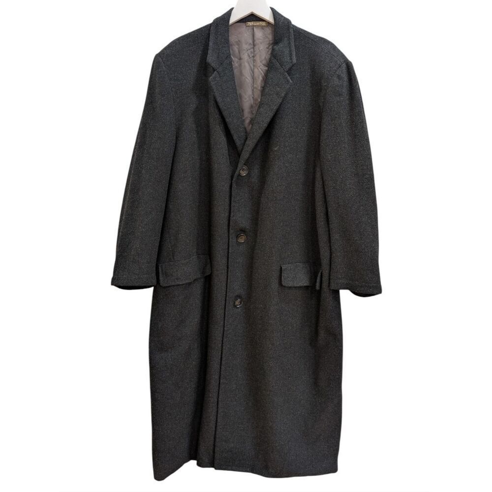 VTG James S. Lee & Co. Custom Tailored XL Wool Herringbone Overcoat Charcoal